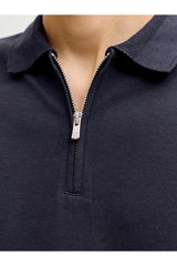 JACK&JONES JPRBLAETHAN SS ZIP POLO SN 12292992 - Koyu Mavi