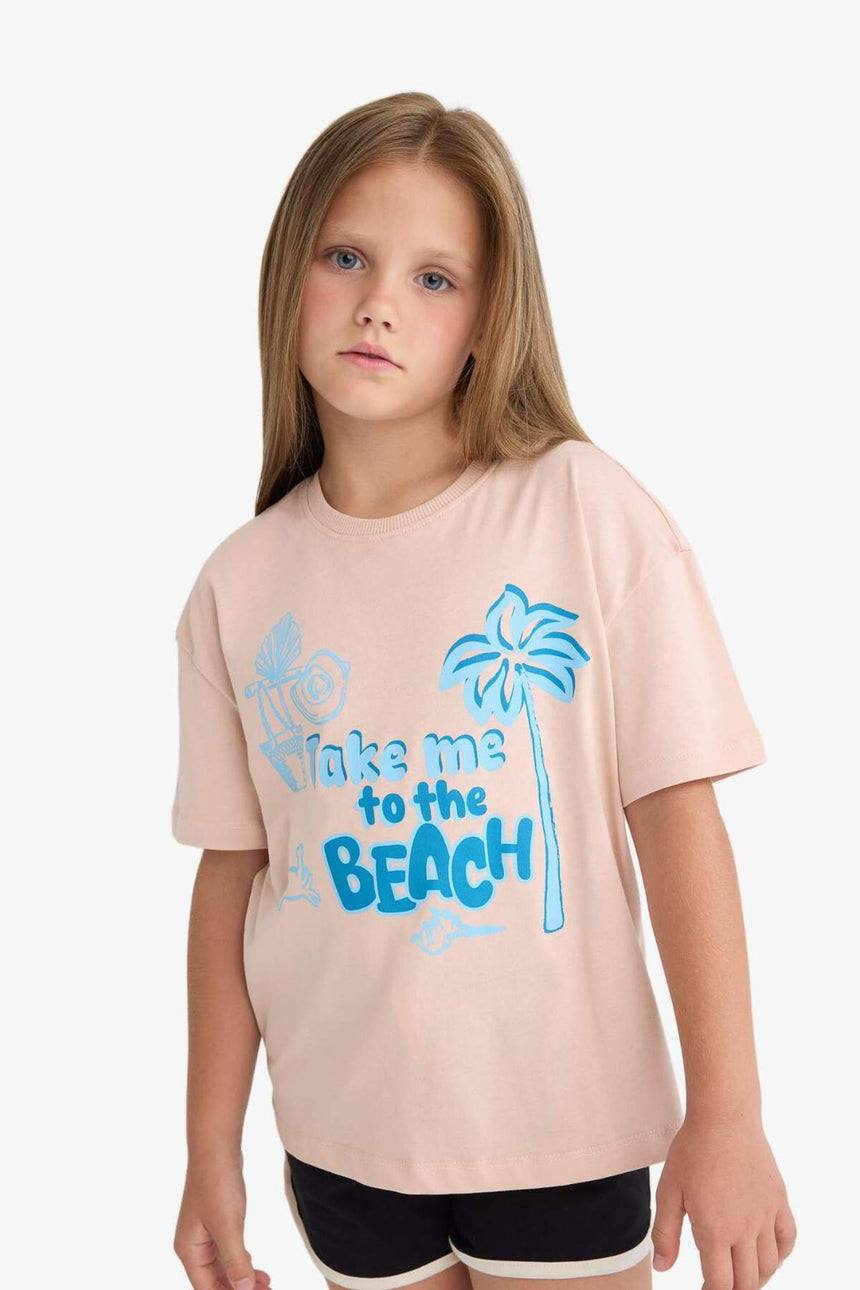 Defacto Çocuk Short Sleeve T-Shirt E0389A8 - Pembe
