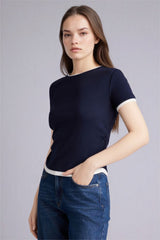 Defacto Kadın Short Sleeve T-Shirt F3504AX - Koyu Lacivert