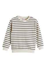 Sporline LC Waikiki gri ve siyah çizgili, pamuk karışımlı bisiklet yaka çocuk sweatshirt