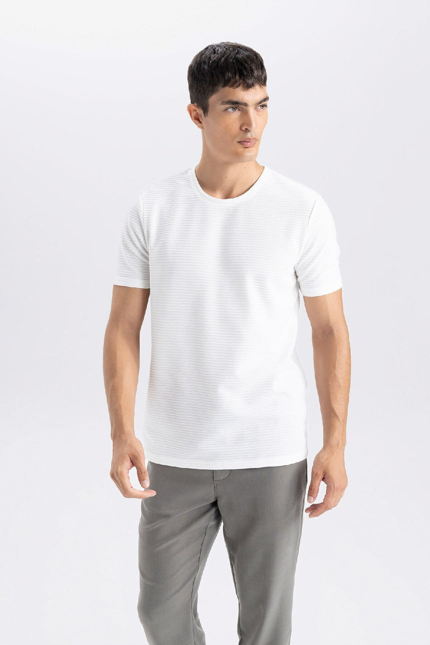 Defacto Erkek T-Shirt M6608Az - Ekru