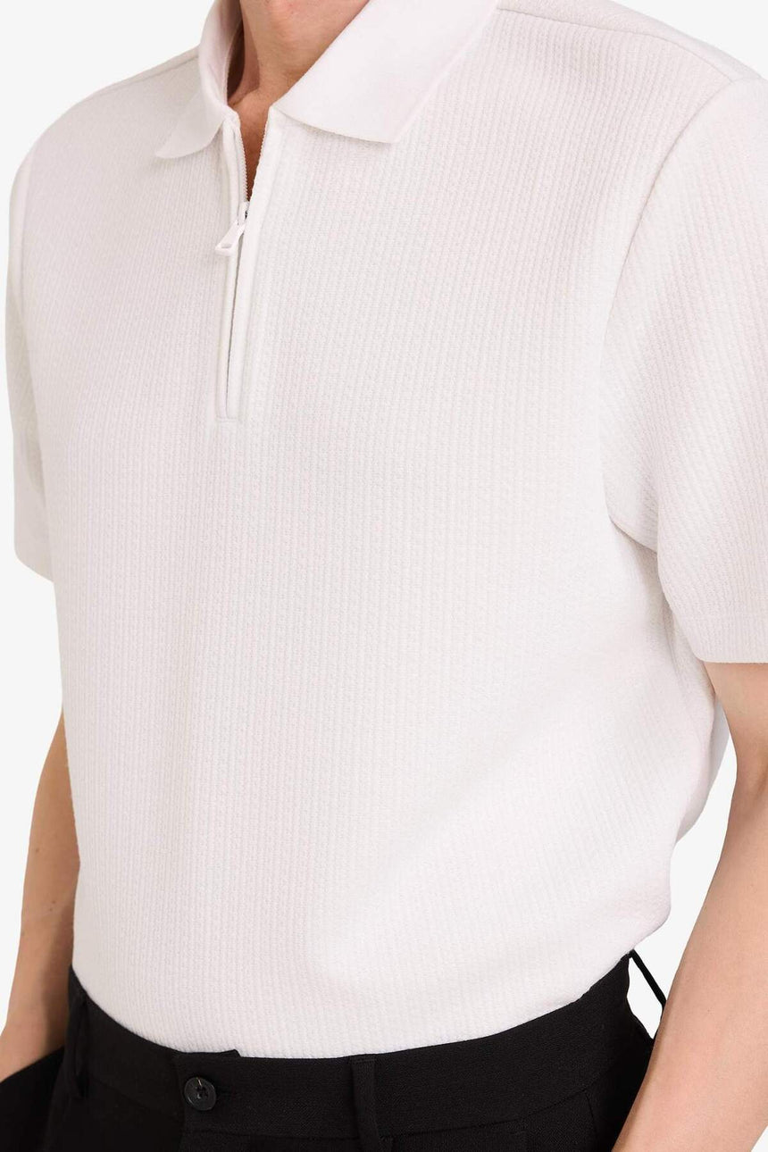 DeFacto D7227AX Erkek Polo Yaka T-Shirt - Kırık Beyaz