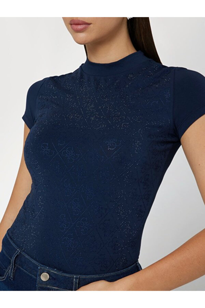 GUESS KADIN SS MOCK NECK ALL OVE W4BI26J1314 - Mavi