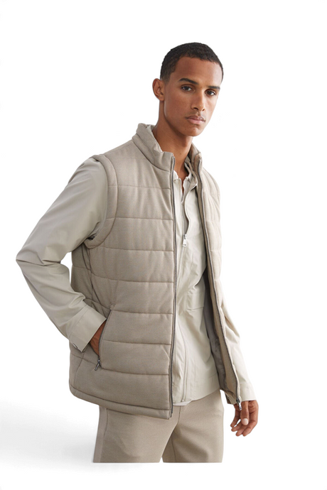 Sporline LC Waikiki gri kahverengi renkli, fermuarlı, polyester erkek şişme yelek modeli