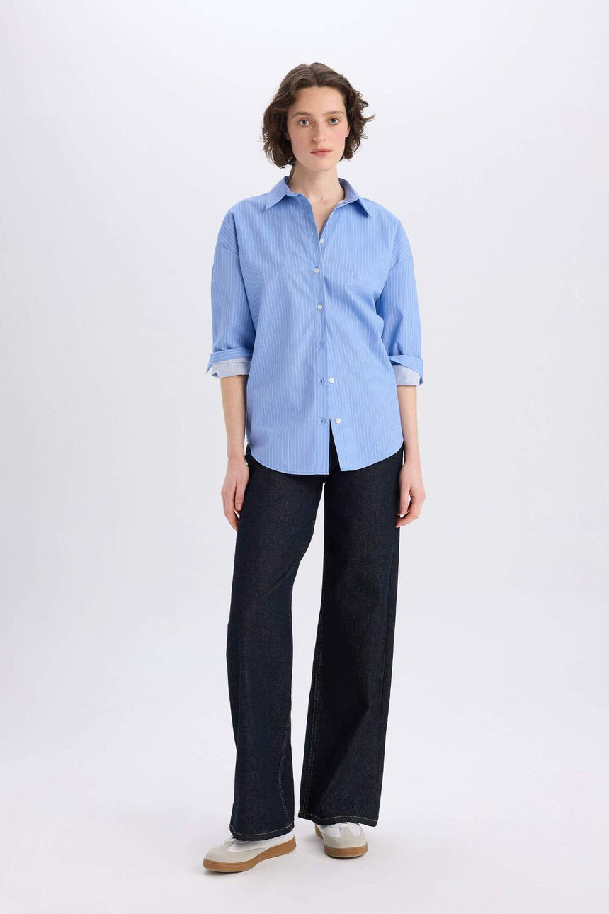 Defacto Kadın Long Sleeve Shirt W7702Az - Mavi