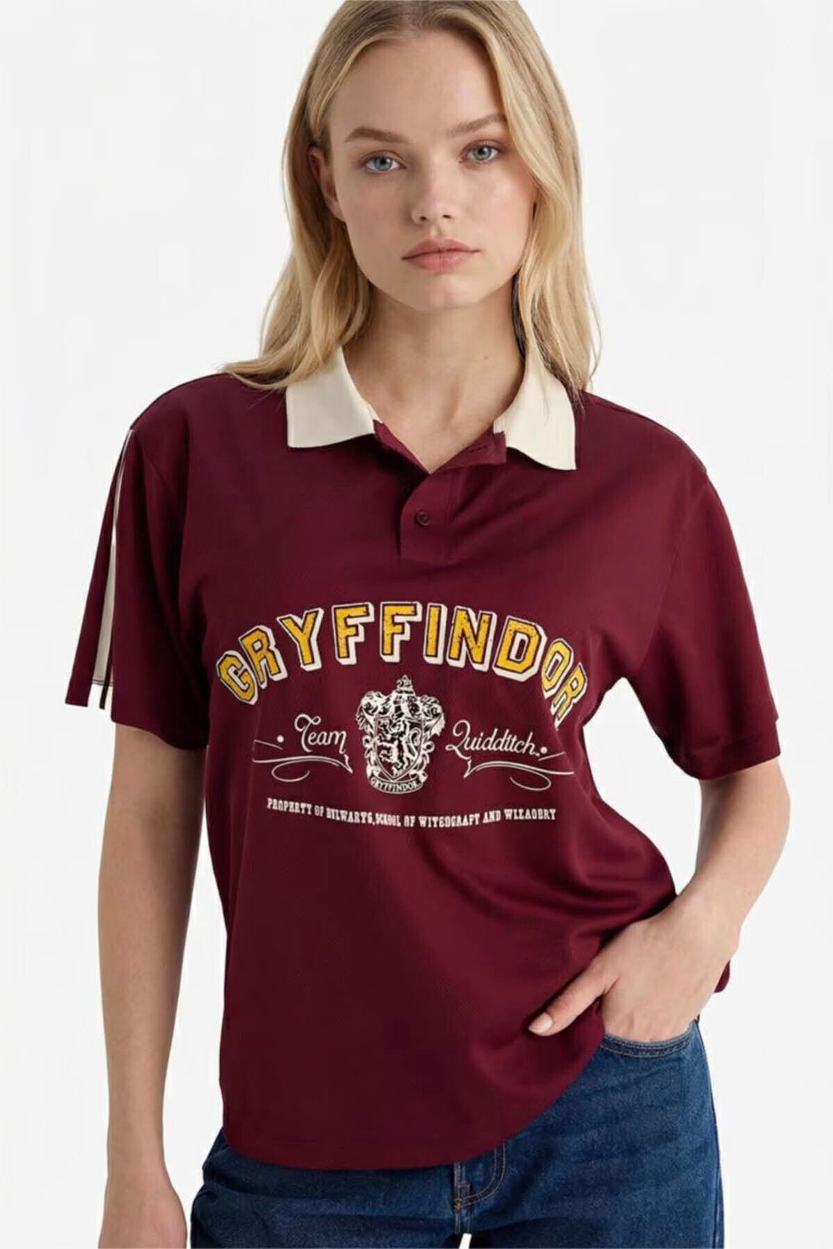 DeFacto Harry Potter Kadın Polo Yaka T-Shirt G0820AX - Bordo