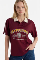 DeFacto Harry Potter Kadın Polo Yaka T-Shirt G0820AX - Bordo