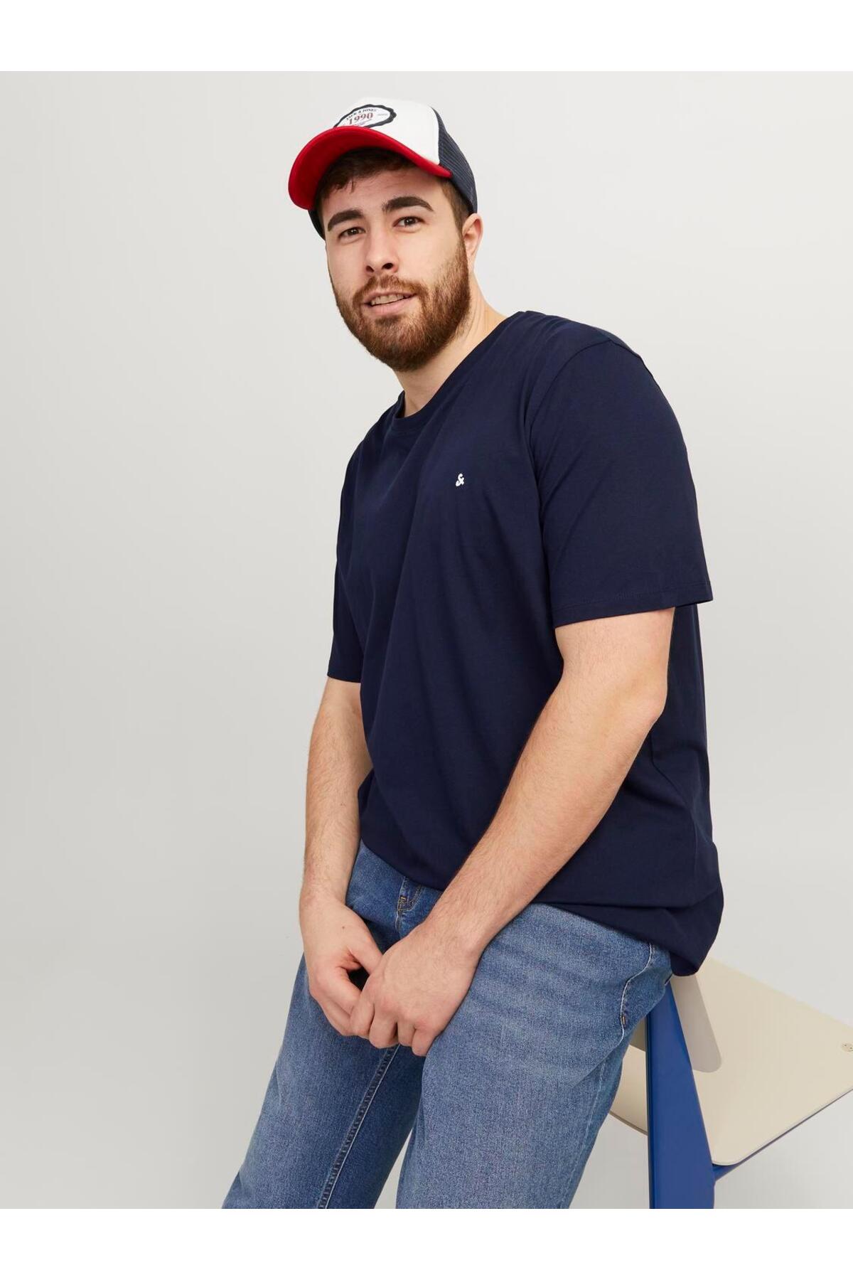 Jack & Jones Paulos Erkek Büyük Beden T-Shirt 12253778 - Koyu Lacivert