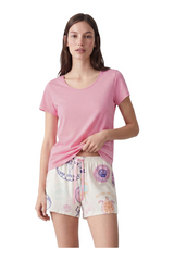 Sporline pembe tişört ve deniz temalı desenli şorttan oluşan kadın pijama takımı