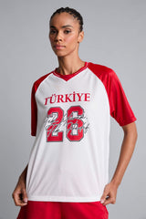 DeFacto I1228AX Kadın T-Shirt - Beyaz Kırmızı