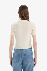 DeFacto N9752AZ Kadın Polo Yaka T-Shirt - Ekru