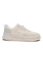 Sporline Benetton bej renkli, suni deri malzemeden üretilmiş, kalın tabanlı kadın sneaker modeli