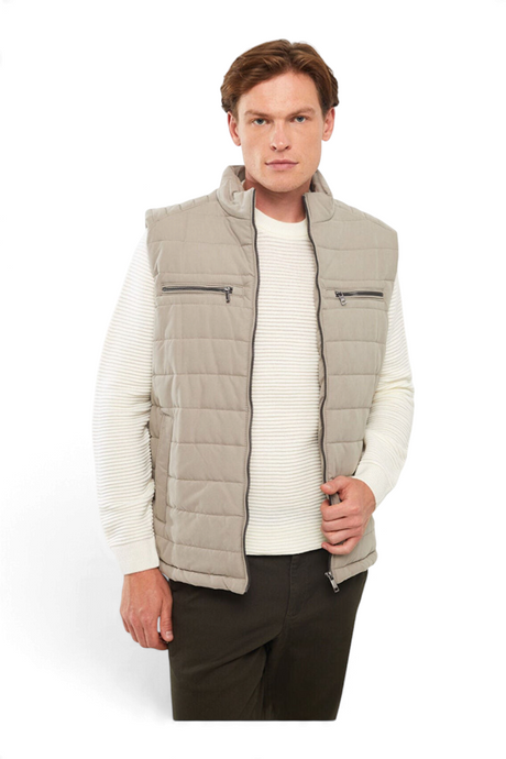 Sporline LC Waikiki ekru renkli, fermuarlı, polyester erkek şişme yelek modeli