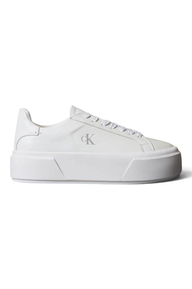 Sporline Calvin Klein beyaz deri kadın sneaker, kalın tabanlı ve yan kısmında ck logolu şık tasarım