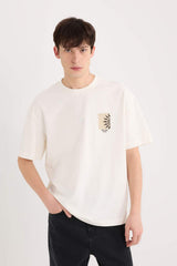 Defacto Erkek T-Shirt B5813Ax - Ekru
