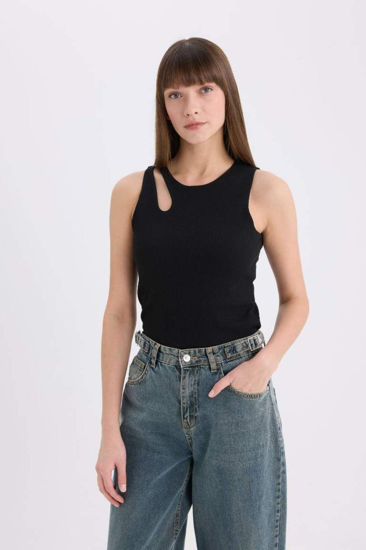 DeFacto Kadın Slim Fit Bluz A3422AX - Siyah