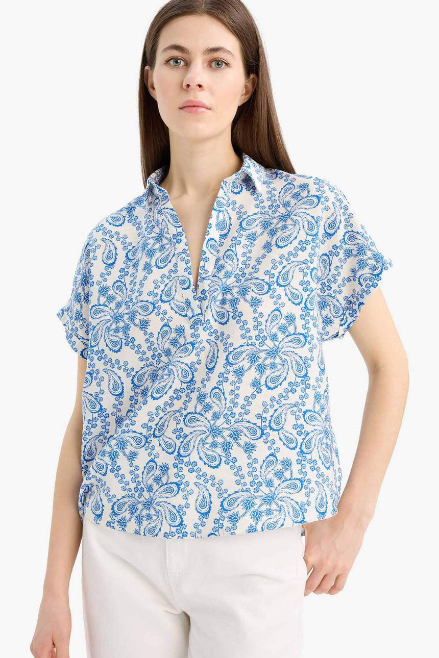 Defacto Kadın Short Sleeve Blouse E7595Ax - Mavi