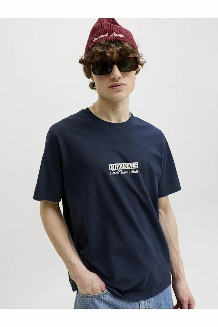 JACK&JONES JORSAVONA BOX TEE SS CN STYD SS26 12310070 - Koyu Mavi