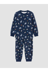 LC Waikiki Çocuk Desenli Pijama Takımı W64082D4 - Koyu Lacivert