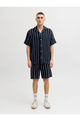 JACK&JONES JJECOBA STRIPE RESORT SHIRT SS SN 12271060 - Koyu Mavi