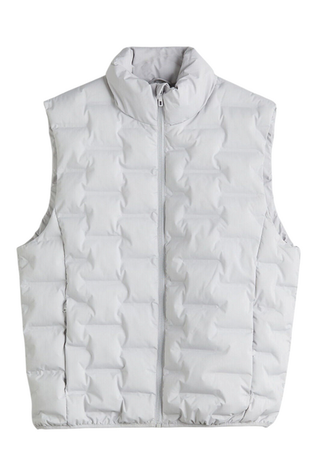 Sporline LC Waikiki erkek açık gri renkli, dik yakalı ve fermuarlı polyester şişme yelek
