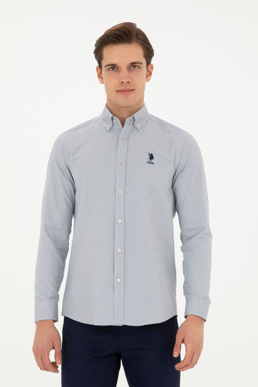 US POLO ASSN ERKEK DOKUMA GÖMLEK 1886621 - Gri/ Bej /Krem