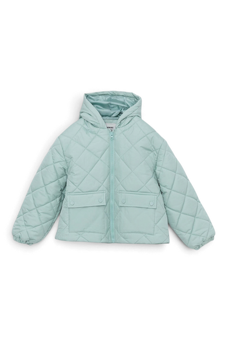 Sporline LC Waikiki pastel yeşil renkli, kapüşonlu, baklava desenli kapitone çocuk montu