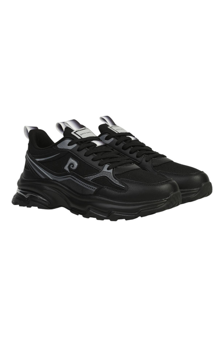 Sporline Pierre Cardin siyah suni deri erkek sneaker, modern tasarımlı günlük spor ayakkabı