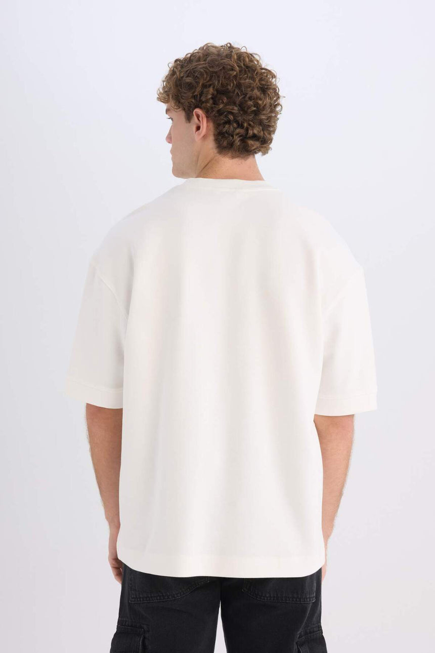 DeFacto B4844AX Erkek T-Shirt - Ekru