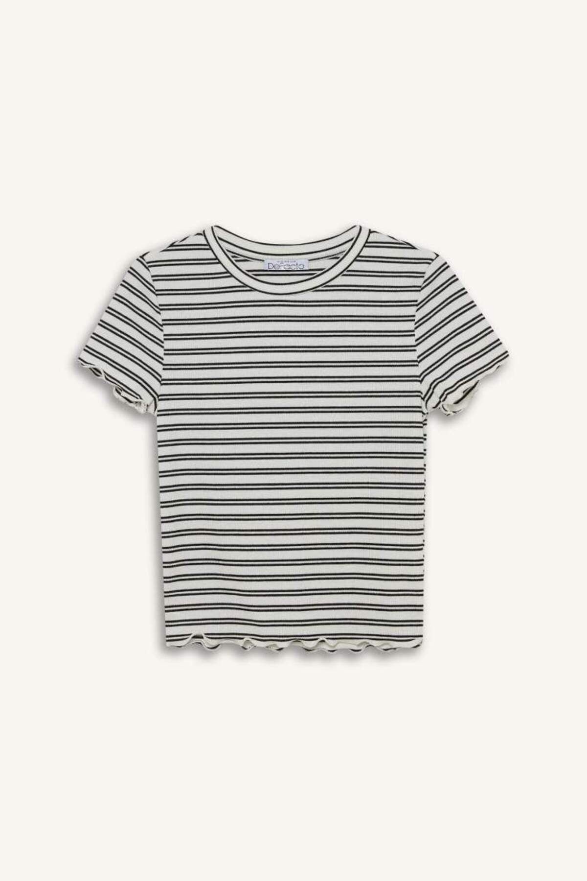 DeFacto Kadın Çizgili T-Shirt K1965AZ - Kırık Beyaz