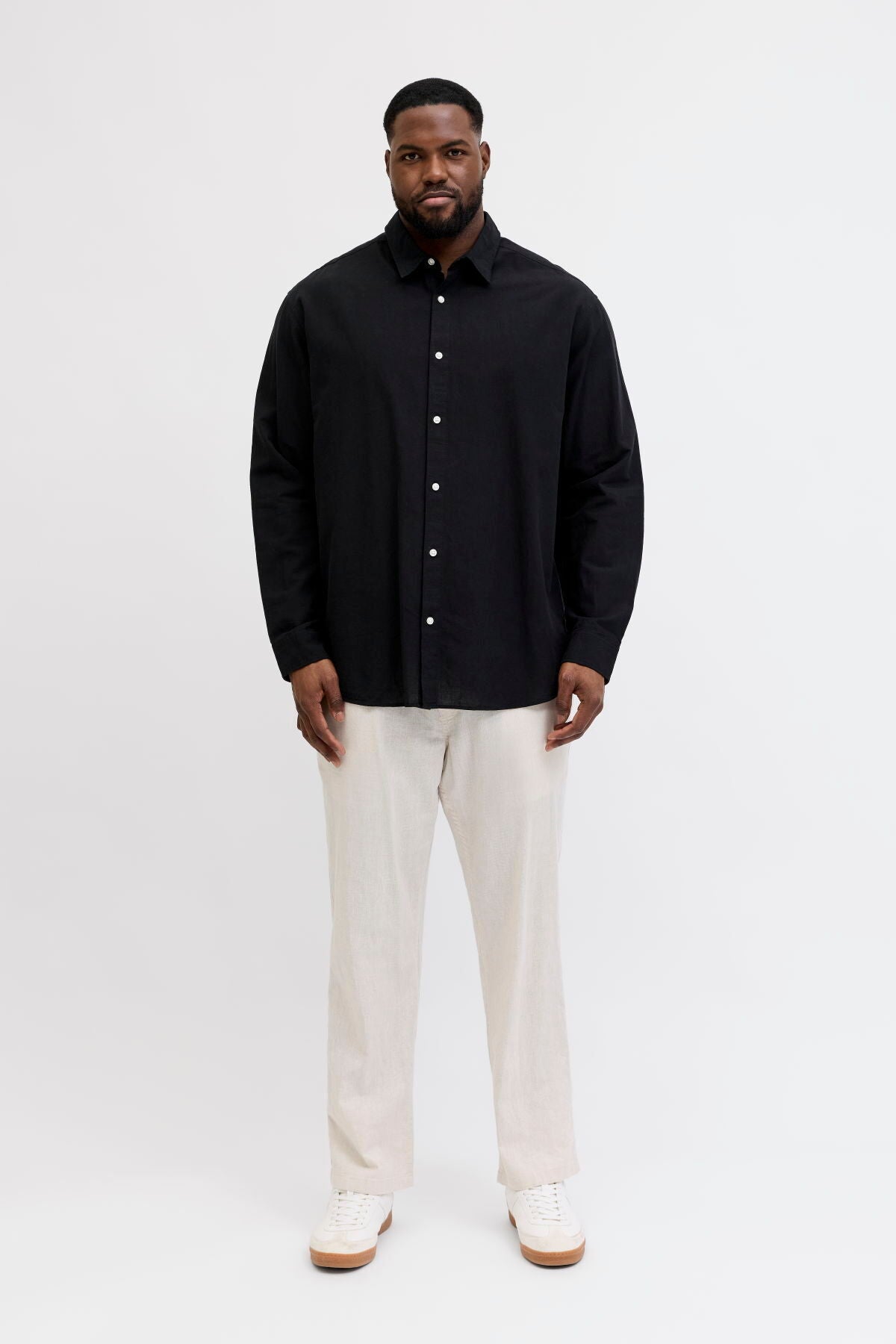 JACK&JONES JJEBREEZE LINEN BLEND SHIRT L/S SN PLS 12288651 - Siyah