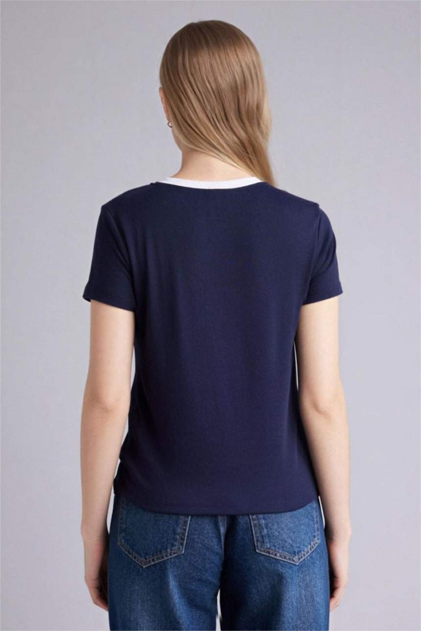 DeFacto H1402AX Kadın T-Shirt - Koyu Lacivert