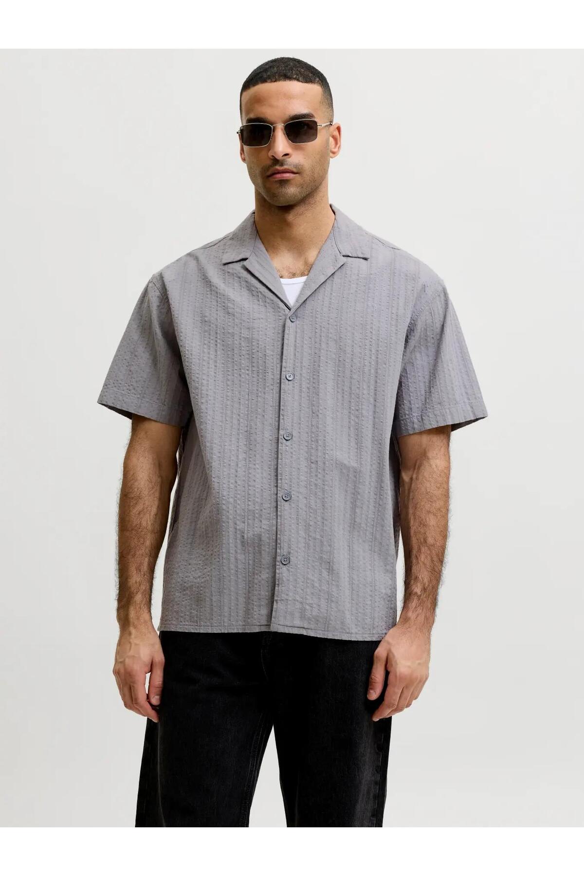 JACK&JONES JJETYSON RESORT SHIRT SS SN 12289457 - Antrasit/ Gri