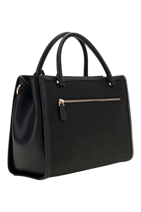 Sporline Guess Audrey siyah polyester kadın satchel çanta, fermuarlı arka cep ve şık logo detaylı tasarım