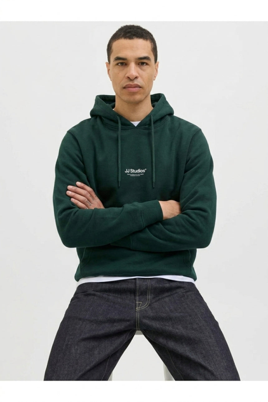 JACK&JONES PLUS JJESOHO SWEAT HOOD NOOS PLS 12279516 - Koyu Yeşil