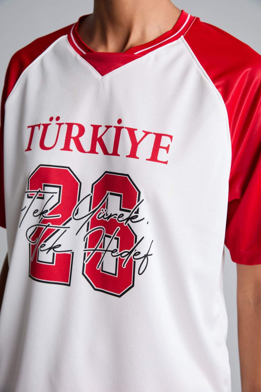 DeFacto I1228AX Kadın T-Shirt - Beyaz Kırmızı