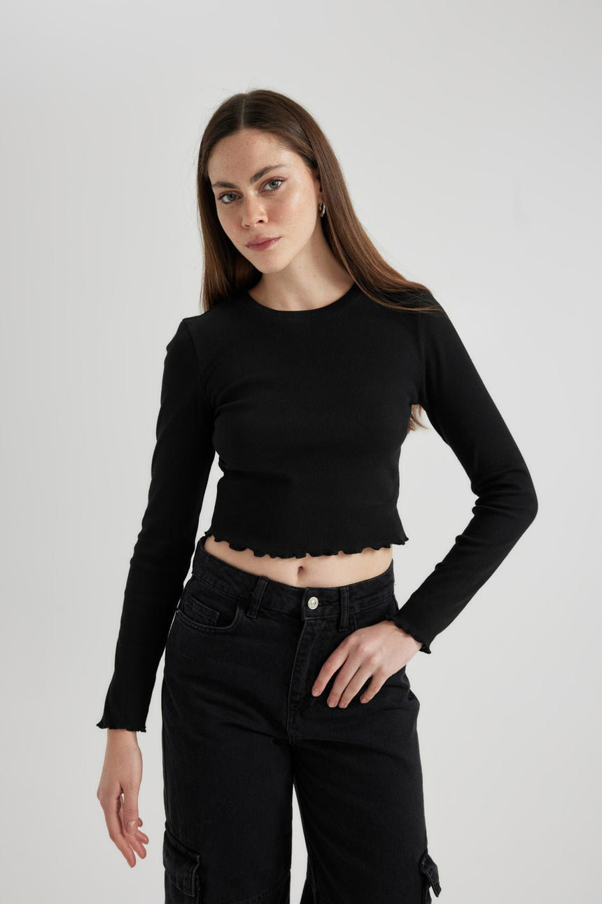 DEFACTO KADIN Y9870AZ LONG SLEEVE T-SHIRT - Siyah
