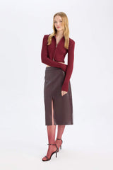 Defacto Kadın Knitted Skirt D4638AX - Bordo