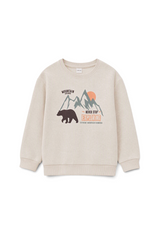 Sporline LC Waikiki çocuk kahverengi şardonlu pamuklu sweatshirt, dağ ve ayı baskılı regular kalıp tasarım