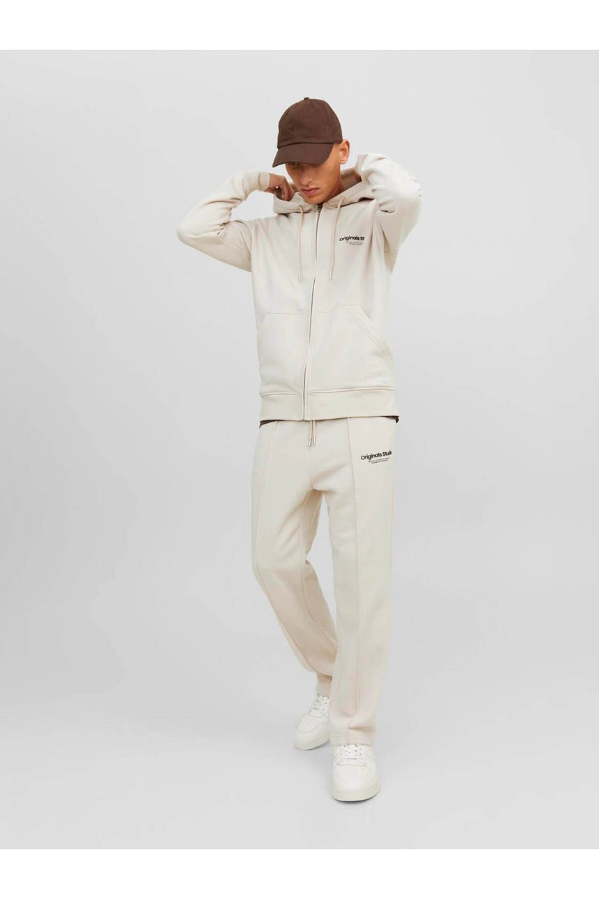 JACK&JONES JORVESTERBRO SWEAT ZIP HOOD NOOS 12241691 - Bej/ Açık Gri