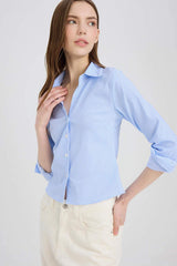 Defacto Kadın Long Sleeve Shirt D4013Ax - Mavi