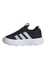 Sporline adidas Bubblecomfy I siyah unisex bebek spor ayakkabısı, beyaz tabanlı ve yanlarda ikonik üç bant detaylı
