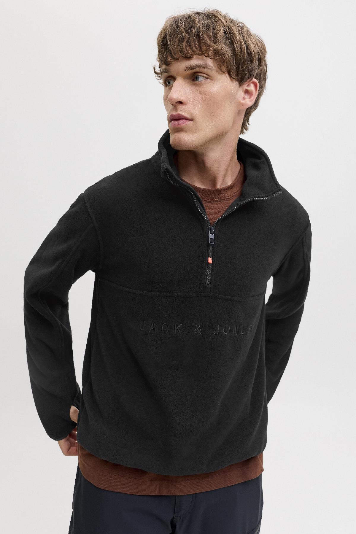 Jack & Jones Alpes Erkek Yarım Fermuarlı Polar 12284828 - Siyah