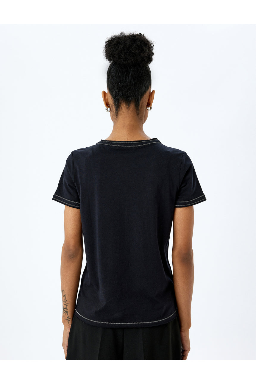 Koton 5SAK50045EK Kadın T-Shirt - Siyah