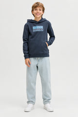Jack & Jones Junior Fusion Erkek Çocuk Kapüşonlu Sweatshirt 12298237 - Koyu Lacivert / Koyu Gri