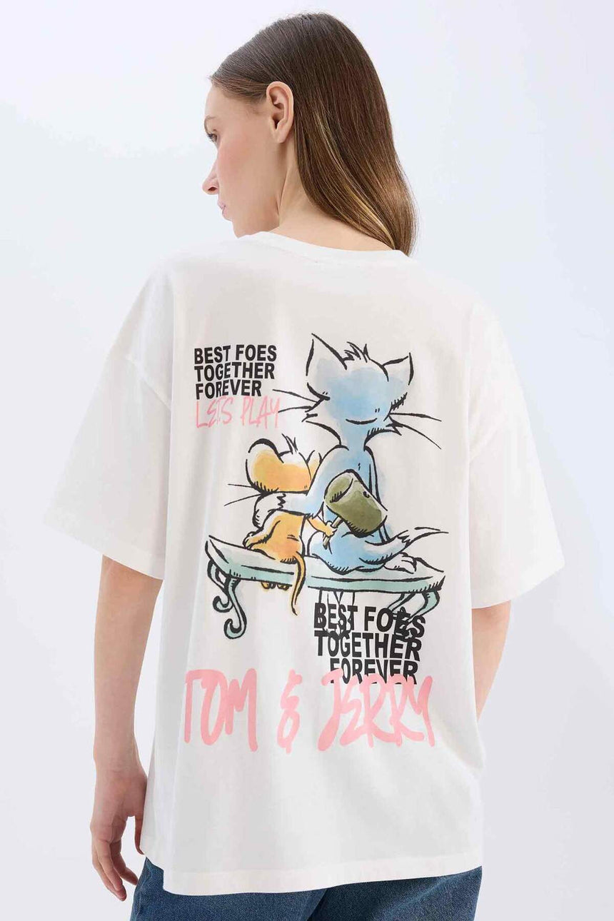 Defacto Kadın Short Sleeve T-Shirt D9130Ax - Kırık Beyaz
