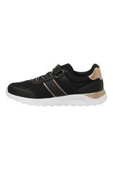Sporline Kinetix 5P Monad siyah tekstil çocuk sneaker, yan görünüm, altın detaylı spor ayakkabı