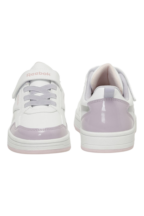 Sporline Reebok Asero Rise erkek suni deri sneaker, beyaz ve lila renk detaylı, ön ve arka görünüm