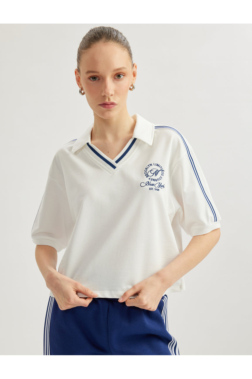Koton 5SAL10530IK Kadın T-Shirt - Ekru