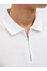 JACK&JONES JJEAUSTIN ZIP POLO SS NOOS 12279177 - Beyaz